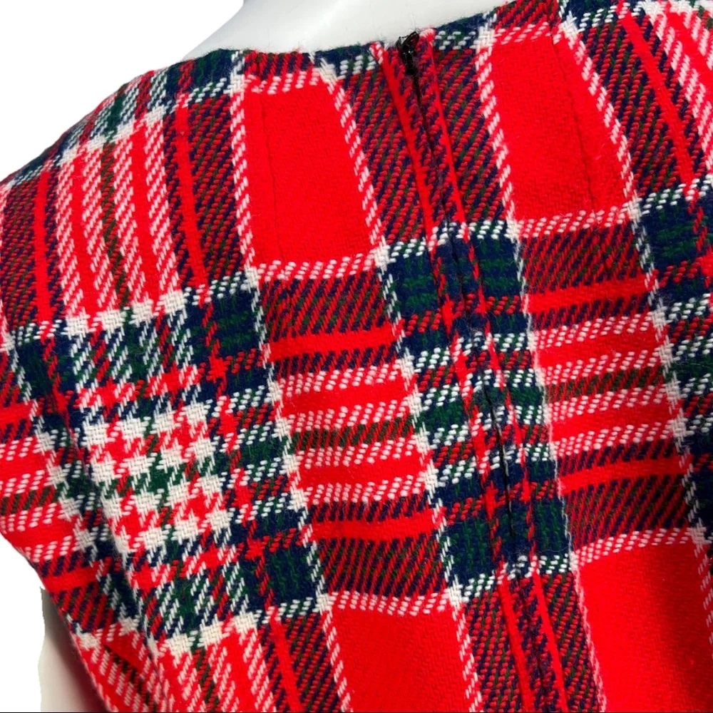 VTG Late 60's/Early 70's Handmade Plaid V Neck Mini Dress - Picture 9 of 10